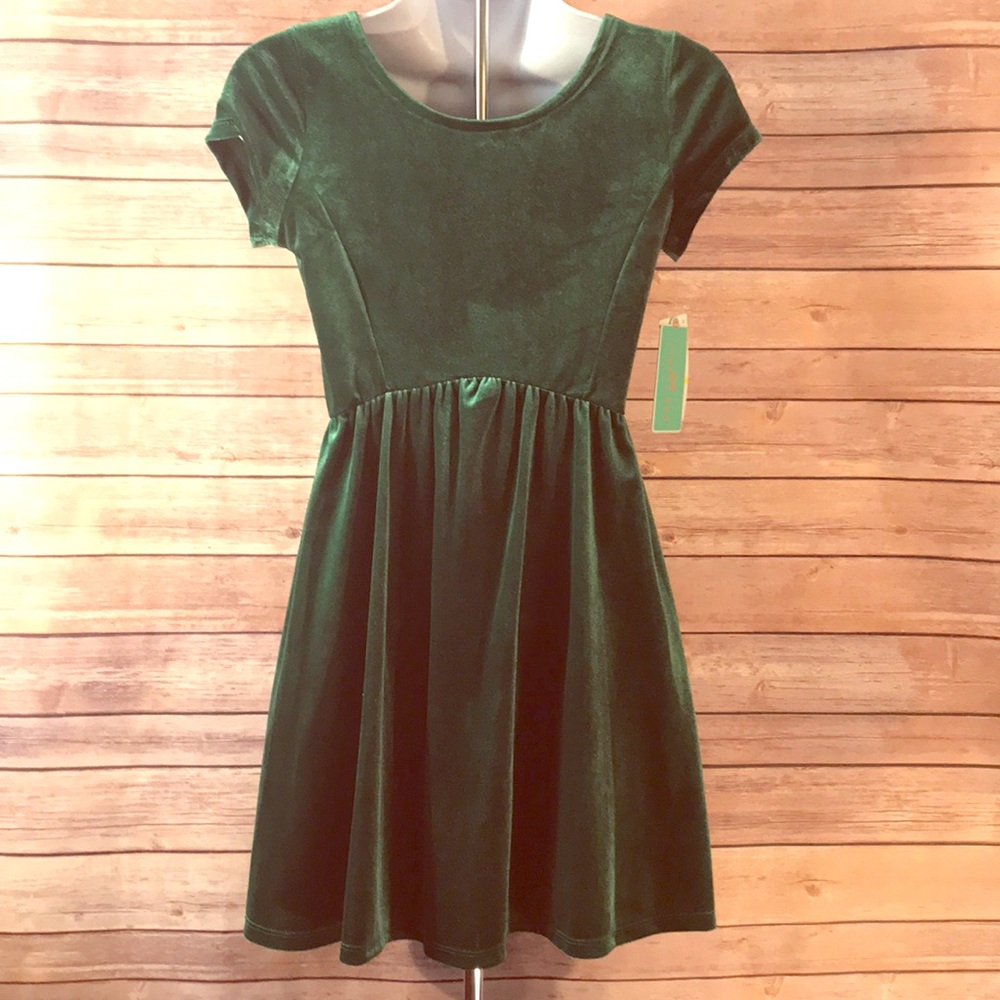 Green Velvet Girls Dress NWT